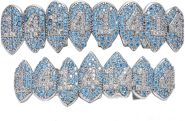 Hip Hop Grills Iced Out Diamond Mouth Grills for Your Teeth Men 14K Gold Plated Iced out 8 Teeth Fake Grills Rapper Costume