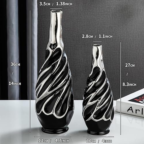 Miniatura 7 de Yundu Juego de 2 jarrones de cerámica blanca y plateada para decoración moderna del hogar, decoración de sala de estar, decoración de estantes,