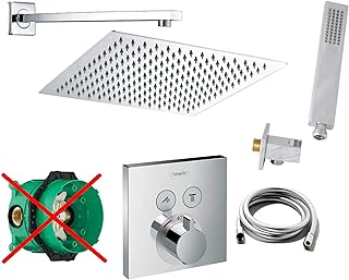 vanvilla Duschsystem mit Unterputz Duscharmatur von Hansgrohe ShowerSelect Thermostat und vanvilla Regendusche mit Armatur mit Thermostat, Duschkopf 30x30 cm, Dusch-SET HG02-ob poliert