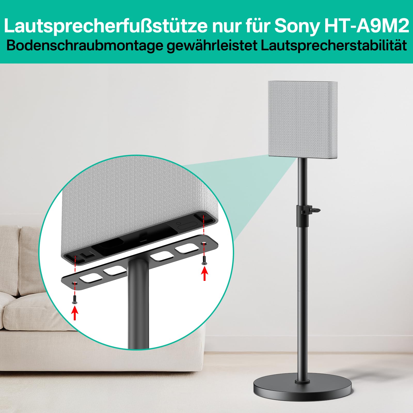 Para stojaków do głośników dla Sony Bravia Theatre Quad HT-A9M2 – Regulowane w wysokości stojaki na głośniki surround dla Sony HT-A9M2 z zarządzaniem kablami (tylko stojaki)