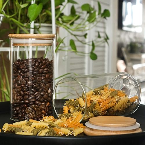Miniatura 6 de Tarro de almacenamiento de vidrio con sello hermético de madera, tapa, 25 onzas, juego de 2, 25.4 fl oz de café en grano y recipiente de alimentos
