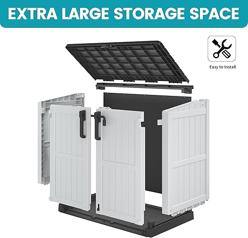 Miniatura 3 de LHBcraft Armario de almacenamiento para exteriores de 36 pies cúbicos con puertas con cerradura, cobertizo de almacenamiento horizontal portátil,