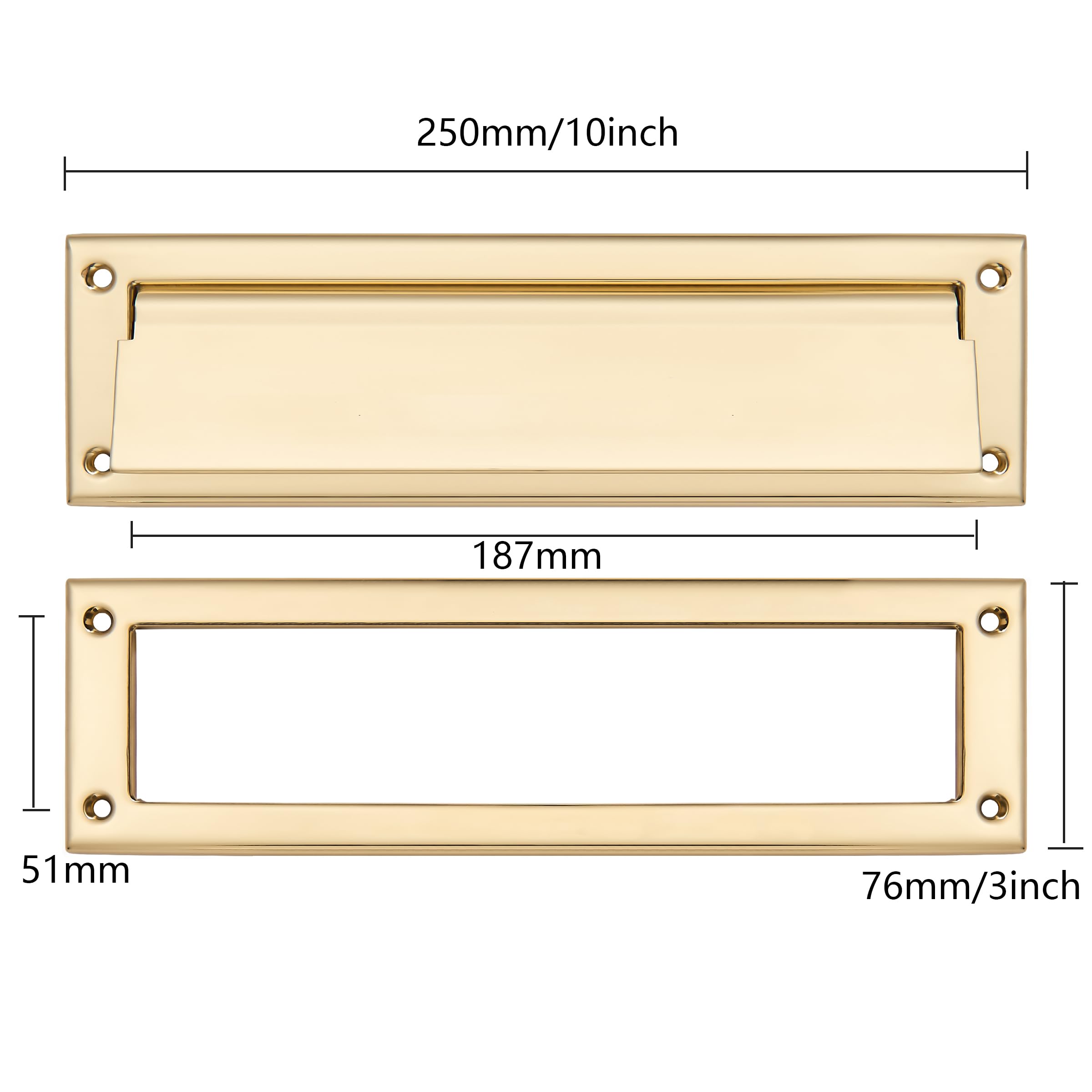 khtumeware Briefschlitz aus poliertem Messing, 25,4 cm, 1 Stück, massives Messing, Innenrahmen aus massivem Messing, gut verarbeitete Türbriefschlitze