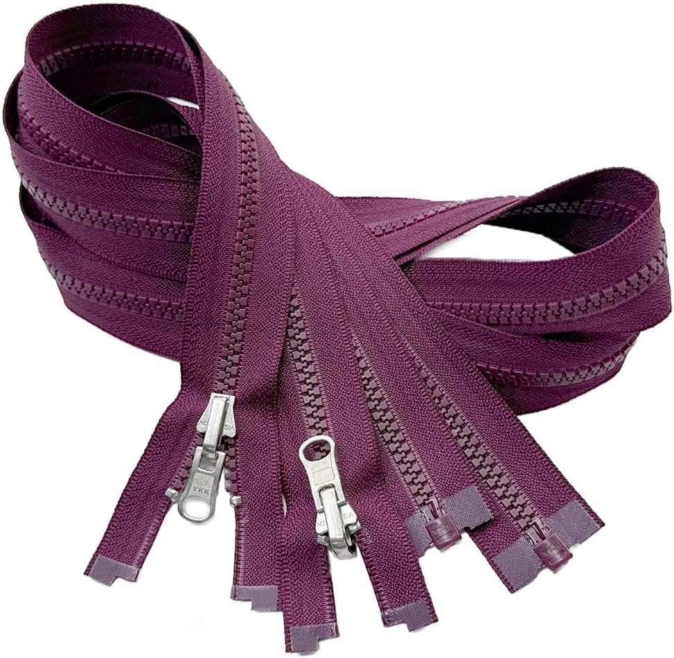 2pcs YKK #5 Molded Plastic Reversible Slider Inside/Outside Medium Weight Sport Jacket Zipper Separating Aluminum Pull - Color: Wine Plum #230W - Choose Length (Wine Plum #230W, 14" Inches)