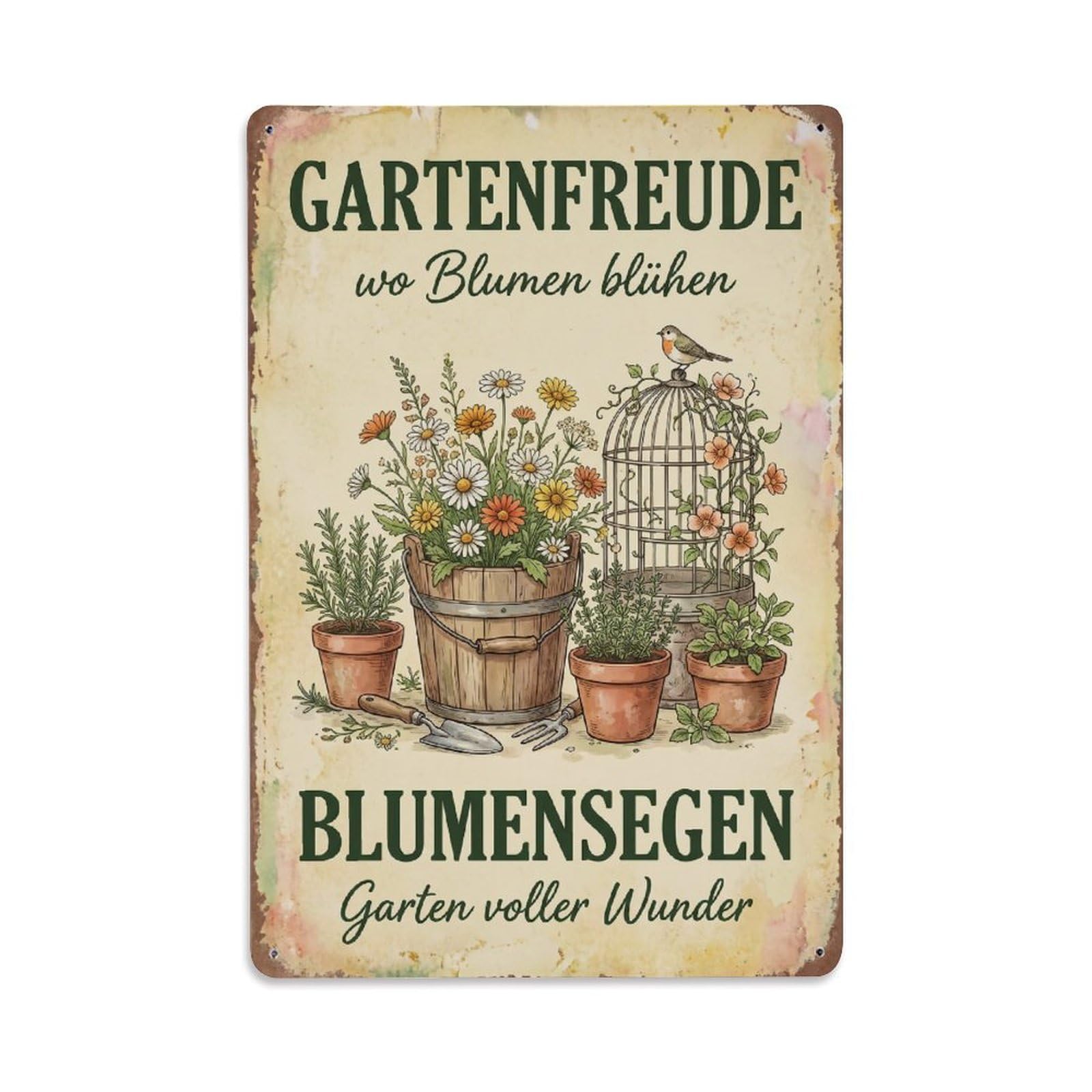 Vintage Funny Garden Blessings Rustic Gate Floral Metal Tin Sign Plaque Wall Decor for Cafe, Club Bar, Office, Garden Metal Poster 8x12Inch