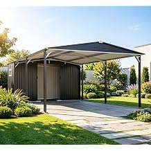 12x23 Metal Carport with Storage Shed & Sliding Door, Heavy Duty Steel Garage with UV Protection Panel & Waterproof Sloped Roof, Reinforced Outdoor Shelter for Car, Boat, Tractor, Farm Equipment