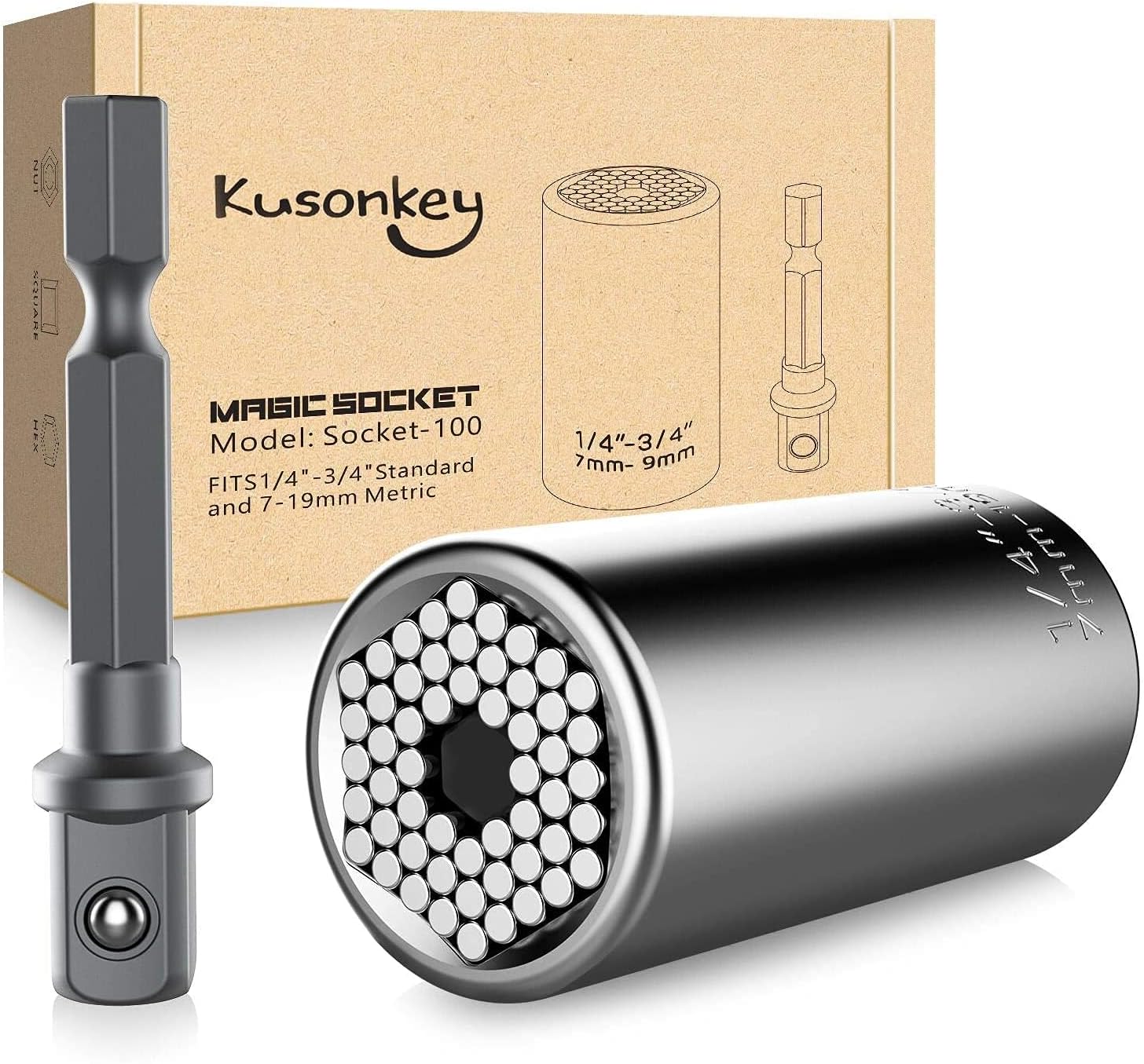 KUSONKEY Universal Socket Tools Gifts for Men, Professional 7mm-19mm Tool Sets with Power Drill Adapter, Cool Gadgets for Men, DIY Handyman, Father/Dad, Husband, Son, Brother, Boyfriend, Him, Women