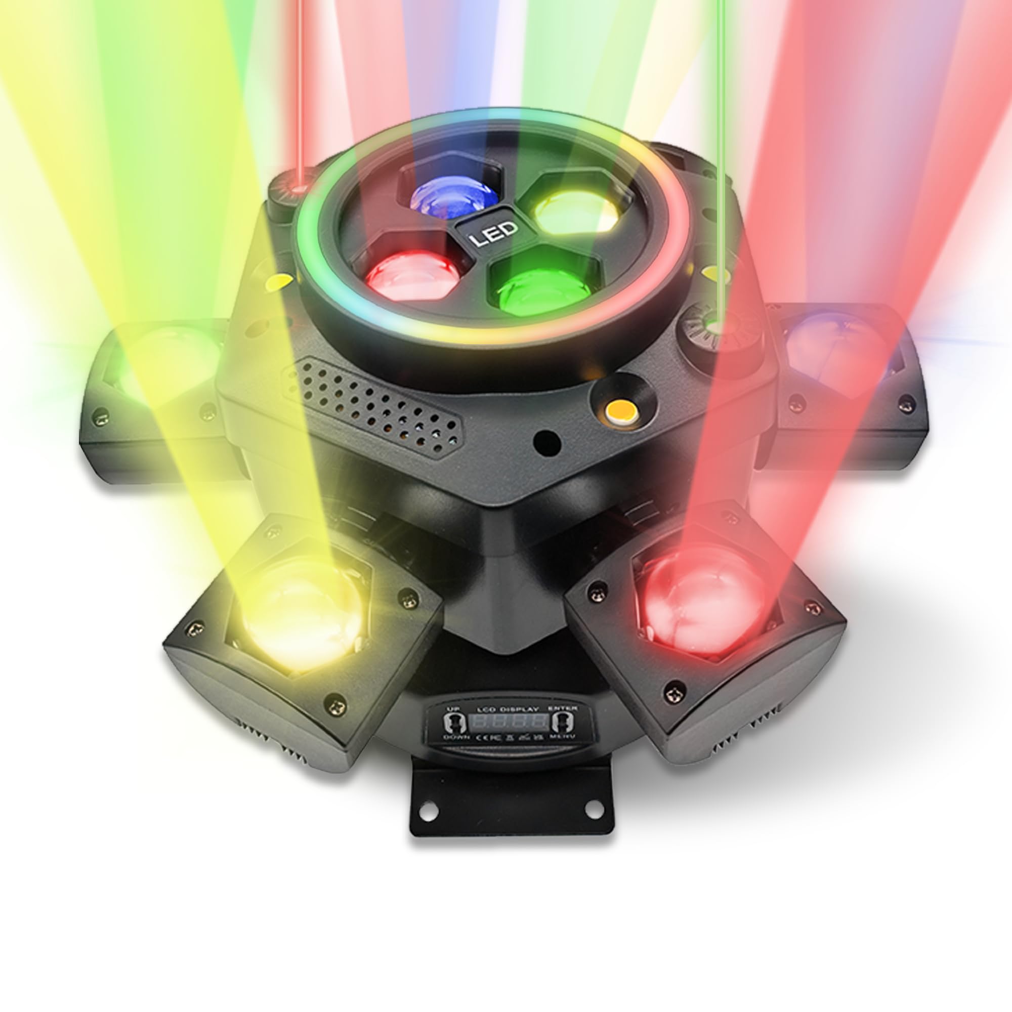 Luci DJ a testa mobile da 150 W, luce LED RGBW 4 in 1 con fascio a 6 bracci, effetto occhi d'api, stelle rosse e verdi, stroboscopiche bianche e ambrate, banda magica 23 RGB per feste, discoteca, KTV