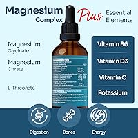 Vista 3 de Magnesium Complex Plus 2 fl oz Liquid Drops - Advanced Magnesium Citrate, Glycinate, L-threonate with Vitamins B6, D, C Supplement - High Potency