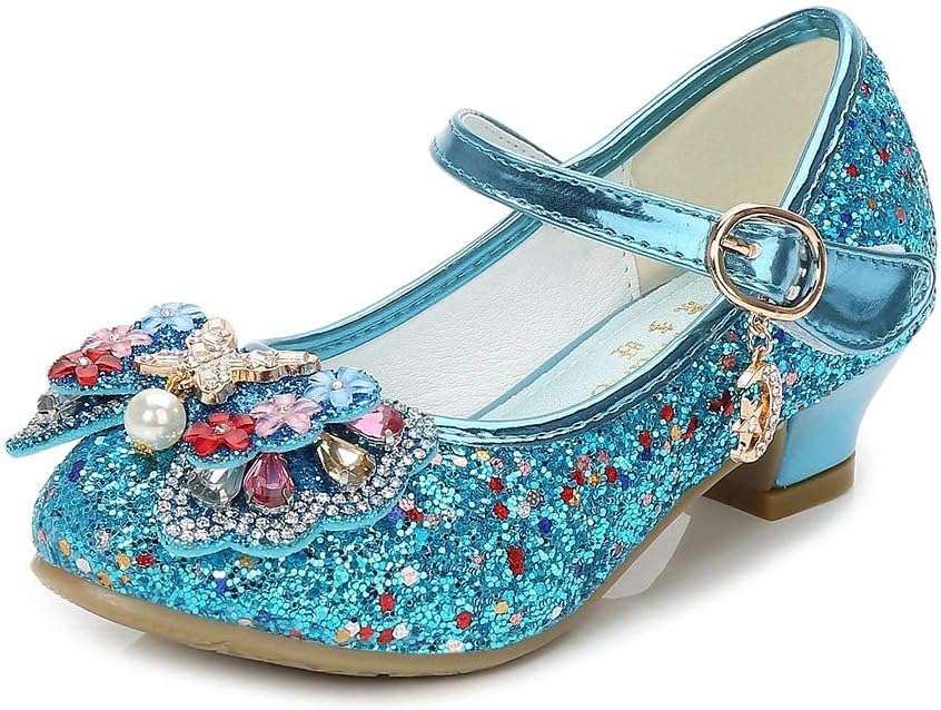 Girls Cosplay Dress Wedding Party Shoes Glitter Sequins Low Heel Mary Jane Princess Shoes