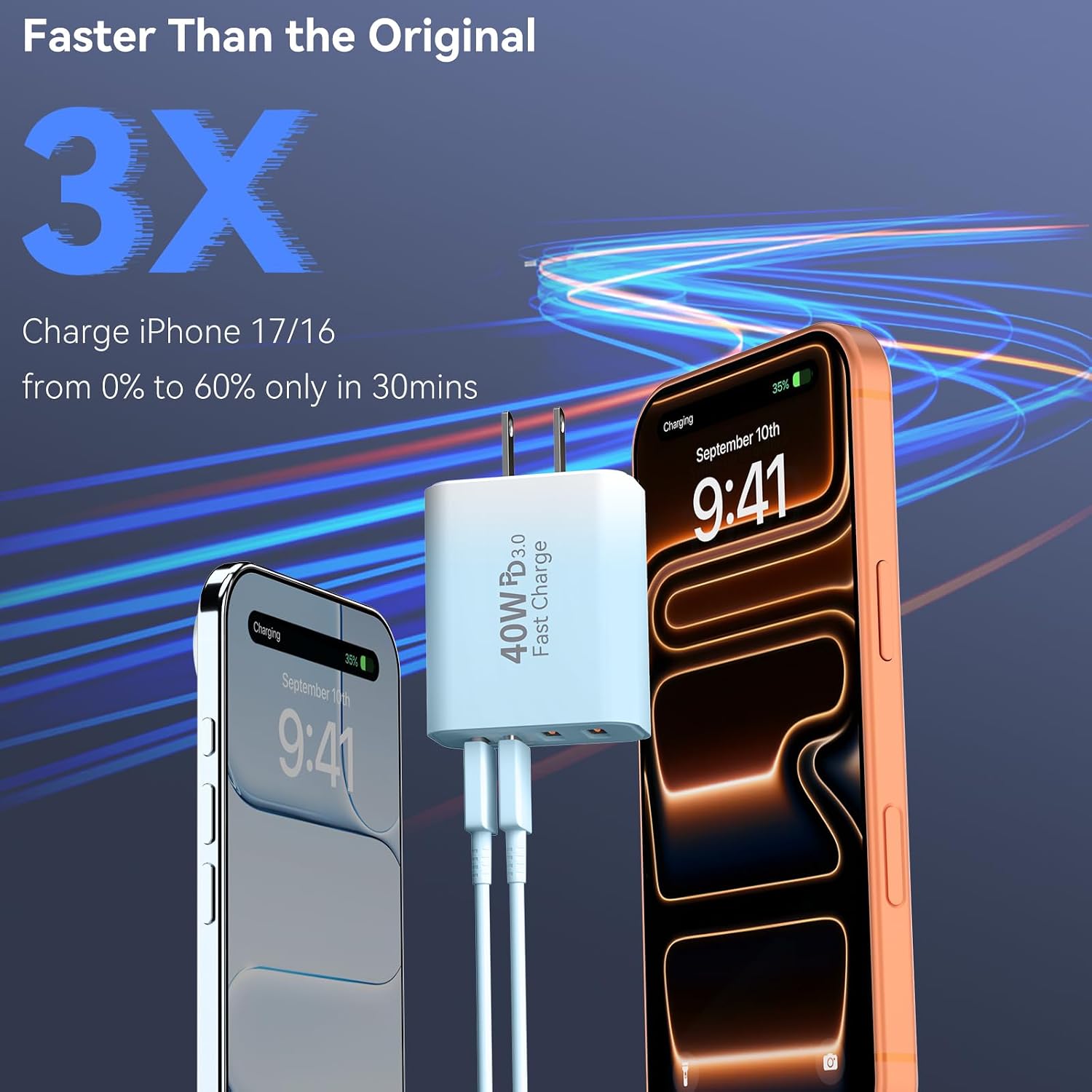 Duloch USB C Wall Fast Charger Block, 40W 4-Port Type C Chargers Fast Charging Blocks for Phone 17/16/15/14/13/12 Pro Max, Pad, Galaxy S24/23-2Pack Gradient Blue