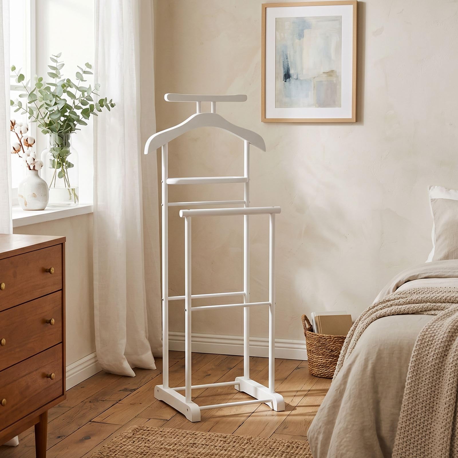 IDIMEX Valet de Chambre Medina chevalet de Nuit Double Portant pour vêtements, en MDF et métal laqué Blanc
