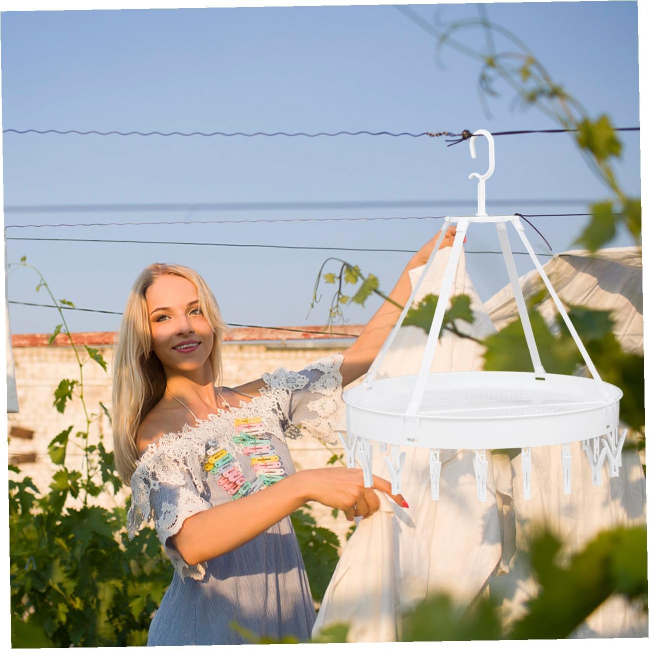 VICASKY Foldable Clothes Drying Rack White Single Layer Multipurpose Socks Bras Towels Underwear Holder Windproof Balcony Laundry Hanger for Indoor Outdoor Use