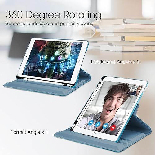 Vista 82 de Fintie - Funda giratoria para iPad de 9ª generación / 8ª generación / 7ª generación, de 10.2 pulgadas, funda giratoria en 360 grados, funda Azul