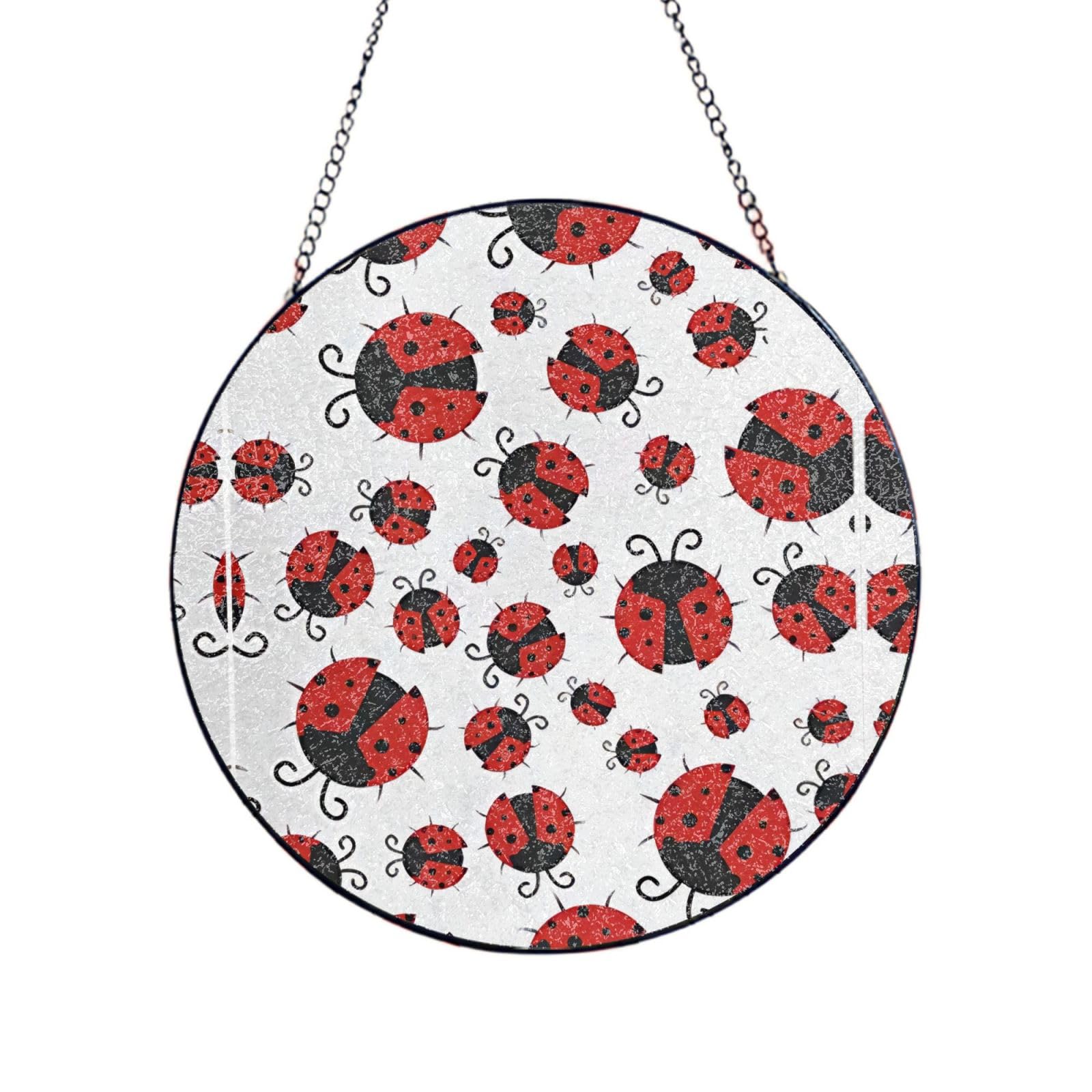 Phayah Funny Ladybug Print Glass Window Hanging Sun Catchers Suncatcher Decor For Birthday For Home Garden Porch 12in（30cm）