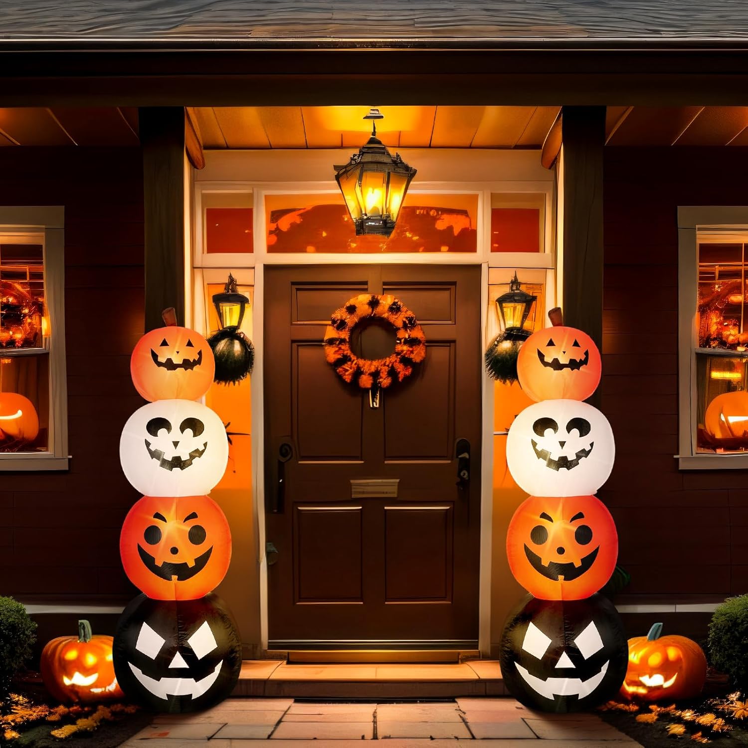 Fourluoo 2 Pcs 4.6 ft Halloween Inflatable Pumpkin Outdoor Decoration Light up Blow up Pumpkin Yard Decor for Halloween Party Indoor Garden Lawn Yard Decoration