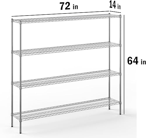 Miniatura 64 de Kit de estantería de alambre cromado de 4 niveles de 24 pulgadas de profundidad x 24 pulgadas de ancho x 64 pulgadas de alto Unidad de estante