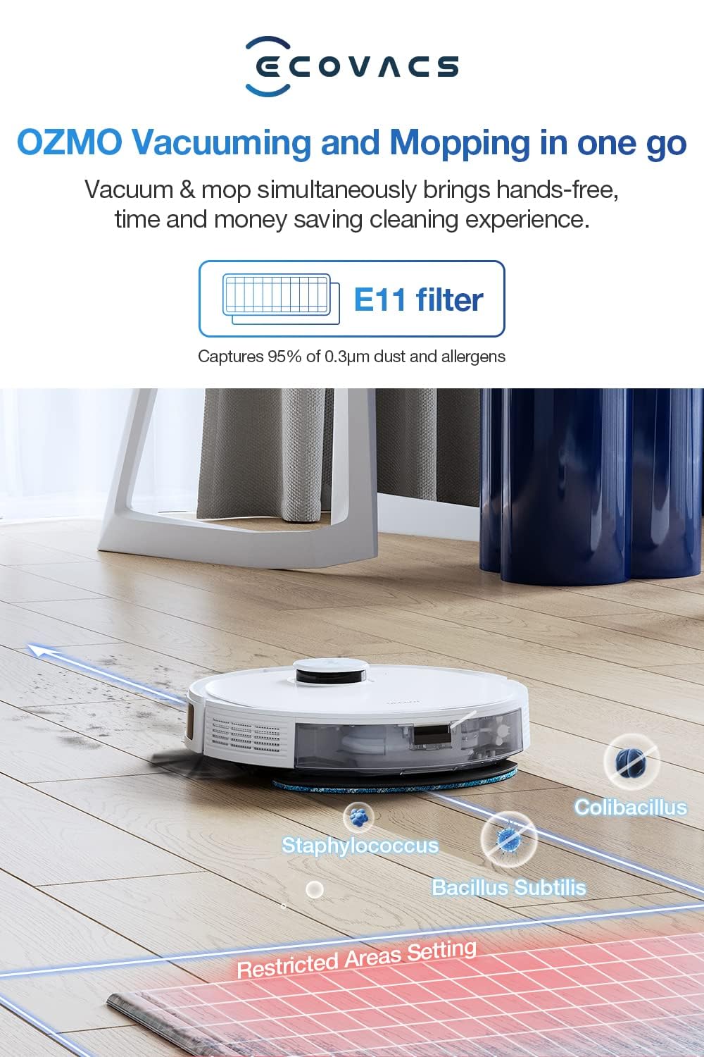 ECOVACS DEEBOT N10 2-in-1 Robot Vacuum Cleaner, Latest 2023 Launch