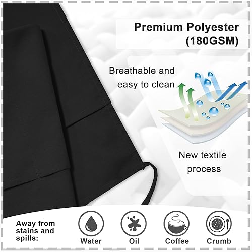 Miniatura 3 de PLOYMONO Delantal de cintura resistente con 3 bolsillos, paquete de 3 - Delantal corto negro para camarera