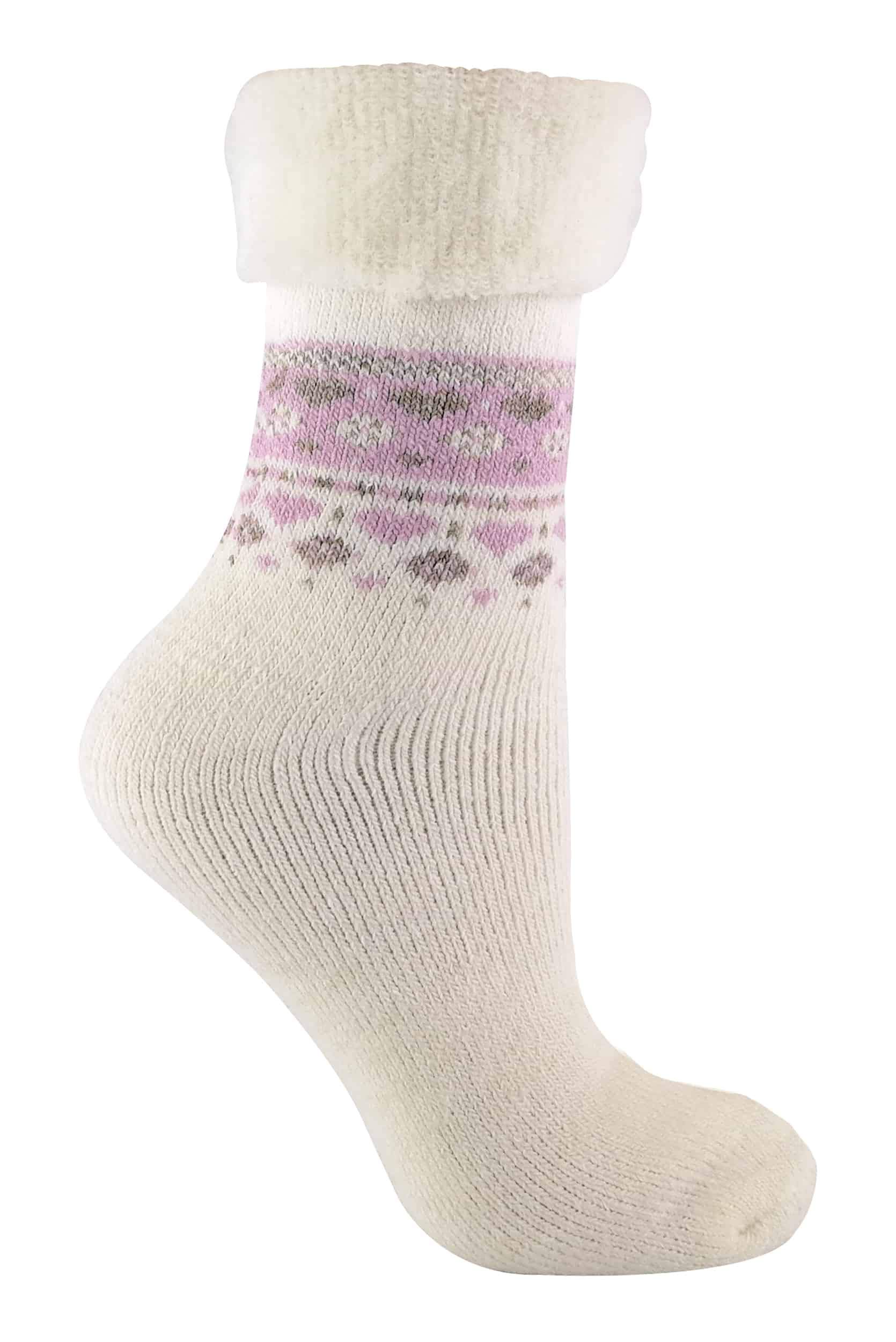 Sock Snob - Ladies Turn Over Top Warm Thermal Winter Nordic Wool Blend Home Bed Socks (4-8 uk, 29 Cream)