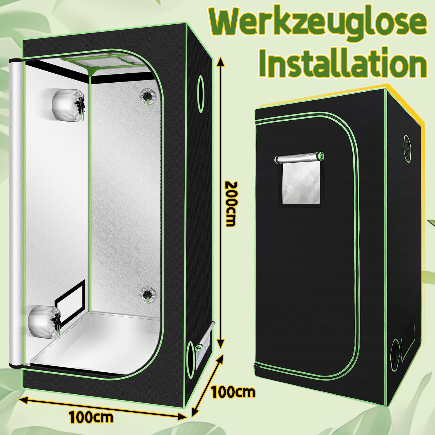 Namiot do uprawy roślin, 100 x 100 x 200 cm, wodoszczelny i wodoszczelny, szafka do uprawy roślin z okienkiem obserwacyjnym, do przewiewnej szklarni, uprawy domowej, uprawy wewnątrz