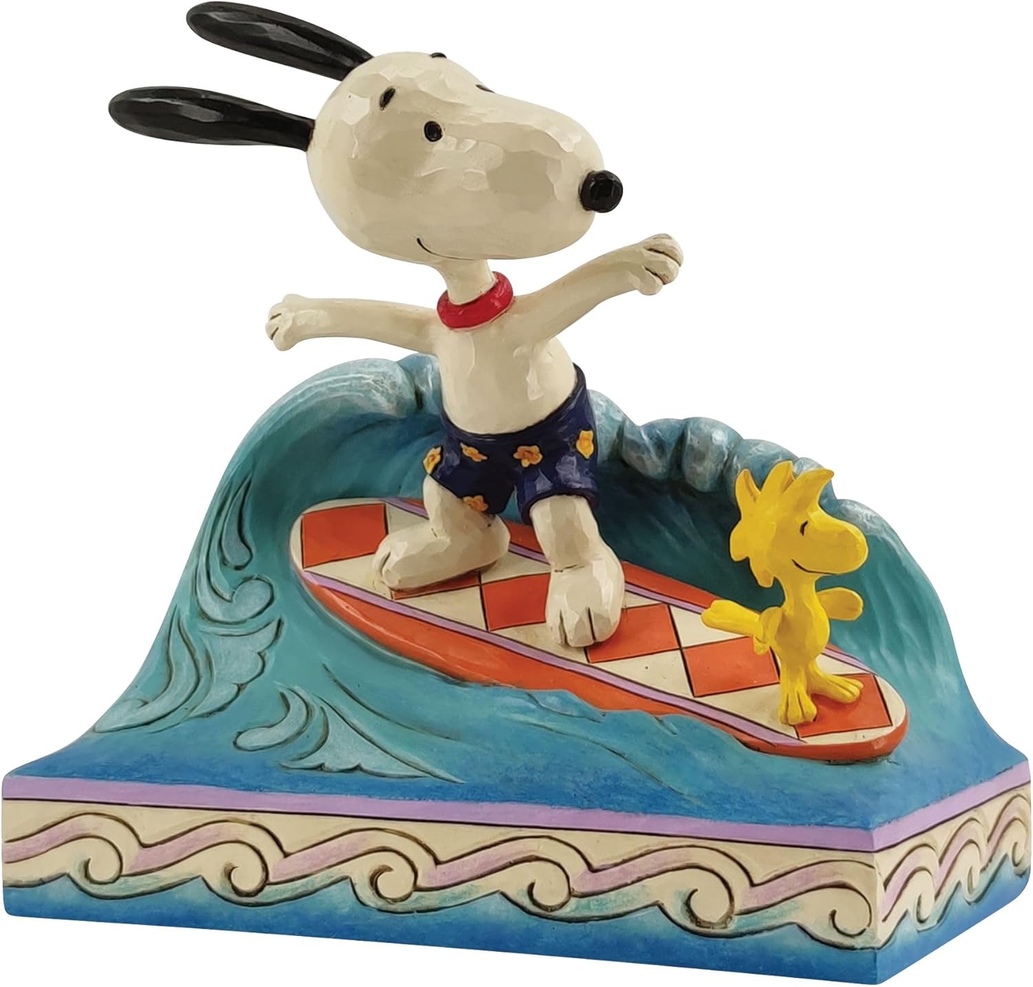 Enesco Jim Shore Peanuts Snoopy and Woodstock Surfing Figurine, 5.5 Inch, Multicolor