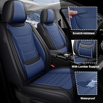Car Seat Covers Full Set for Kia K4 2025, Waterproof Nappa Leather Car Seat Cover, Anti-Slip & Comfortable Car Seat Protector&Accessories(Black Blue)