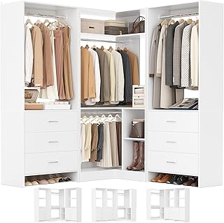 Aheaplus Closet System with 6 Drawers, 4 Hanging Rods & Corner Tower, Co...