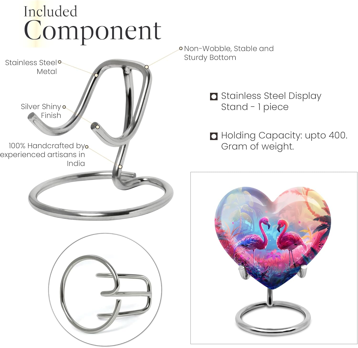 Mystical Flamingo Twilight Bird Unique Heart - Eternal Memories Keepsake - Urn for Cremation Ashes of Adult Women - Funeral Memorial Urns for Human Ashes Female 3 Inch, 1 Pc, Natural