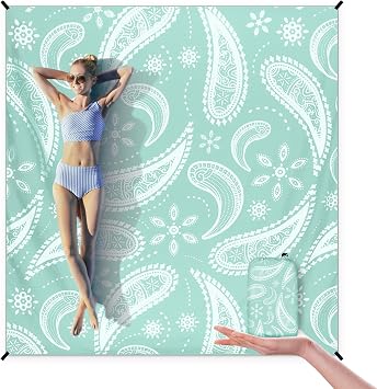WIWIGO Beach Blanket Sandproof Extra Large Beach Mat Adults Waterproof Quick Drying Sand Free Mat with 4 Stakes & 4 Corner Pockets for Outdoor Travel Camping Hiking White 79" X 83"