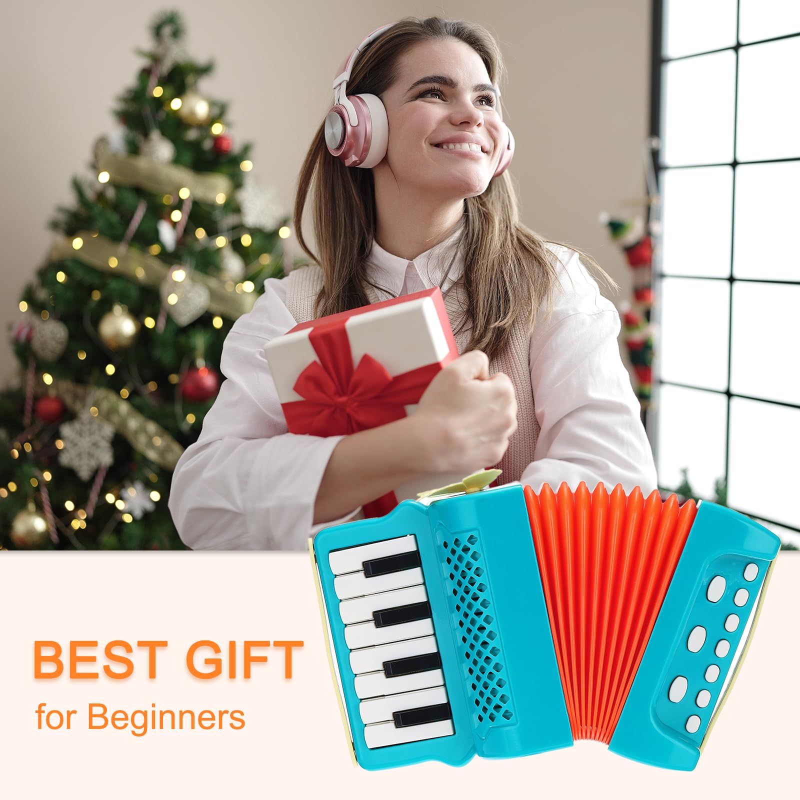 QUARKZMAN Akkordeon 10 Tasten Klavier Ziehharmonika Mini Musikinstrument Geschenke für Erwachsene Anfänger Bildung, Blau
