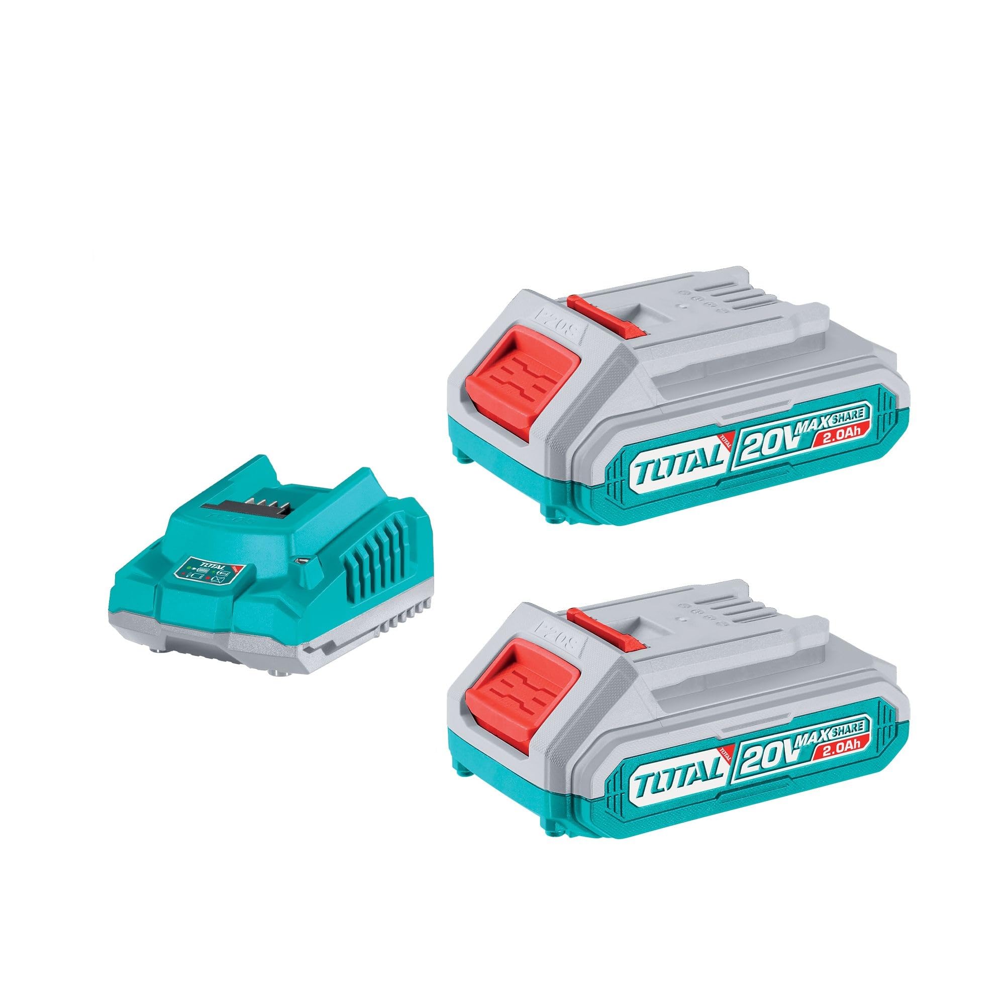 TOTAL - Pack 2 baterías 2Ah y cargador rápido, 20 V - 2 Ah, para baterías compatibles con herramientas eléctricas P20S, modelo TFBCPK1222E
