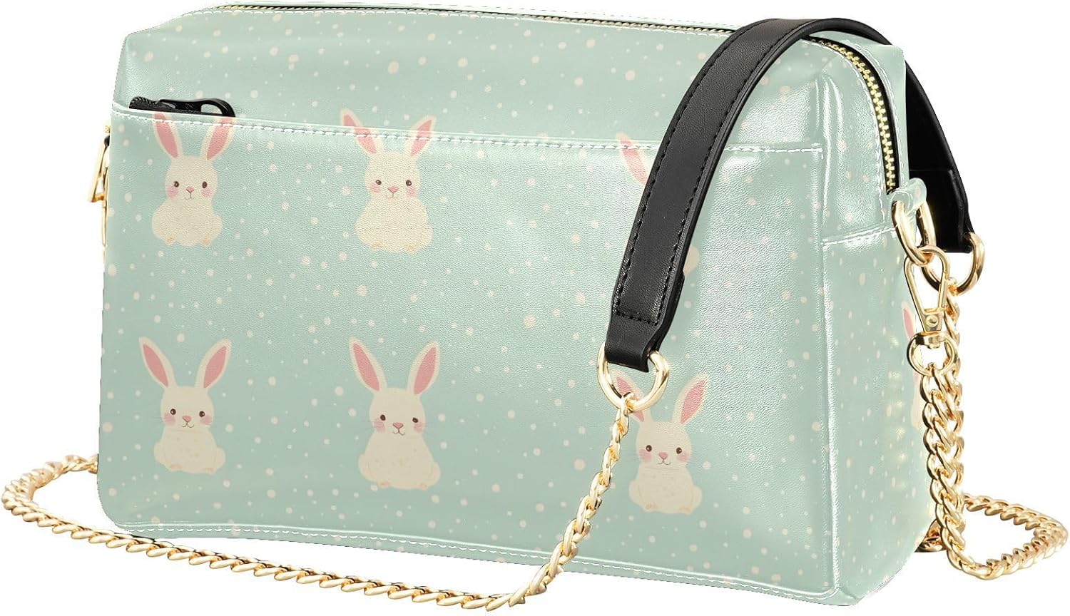 Women Crossbody Bag Shoulder Handbag Cellphone Purse PU Leather Metal Chain Strap Water Resistant Zipper Closure Anime Rabbits Print