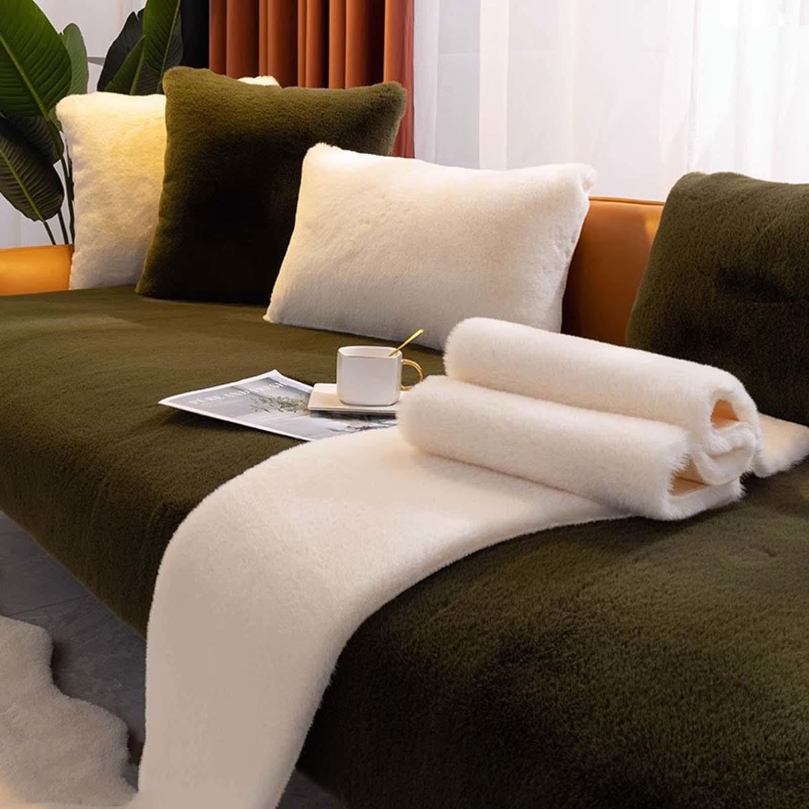 Housse de canapé antidérapante en peluche Lapin P verte pour grand salon