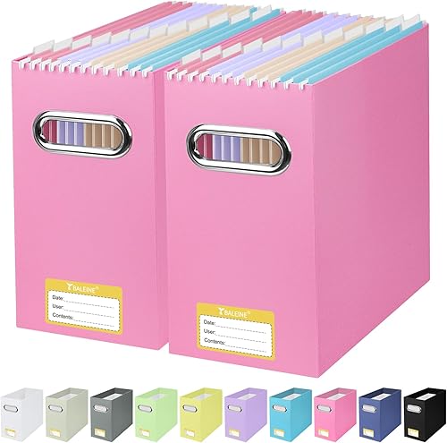 Miniatura 12 de BALEINE Caja organizadora de archivos, organizador de carpetas de archivos de cartón con asa para tamaño carta, caja de archivos plegable portátil
