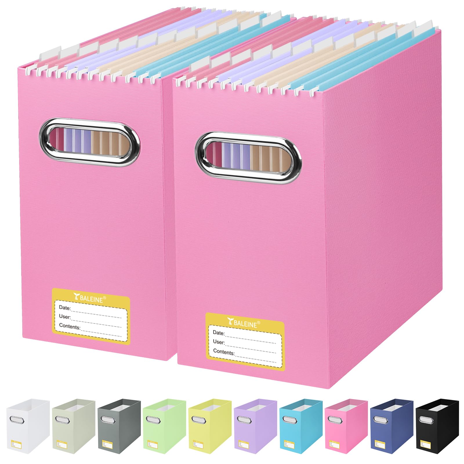 BALEINE File Organizer Box, Cardboard File Folder Organizer with Handle for Letter Size, Portable Collapsible Hanging Filing Box for Home Office