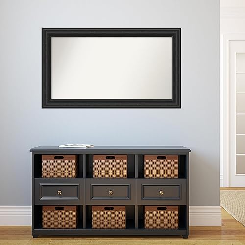 Miniatura 5 de Amanti Art Espejo de baño negro para sobre fregadero, 27 x 46 pulgadas, espejo rectangular negro de naufragio, marco de madera rústica grande, se