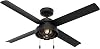 Hunter Fan 52 inch Contemporary Matte Black Outdoor Ceiling Fan with LED Light Kit and Pull Chain Renewed