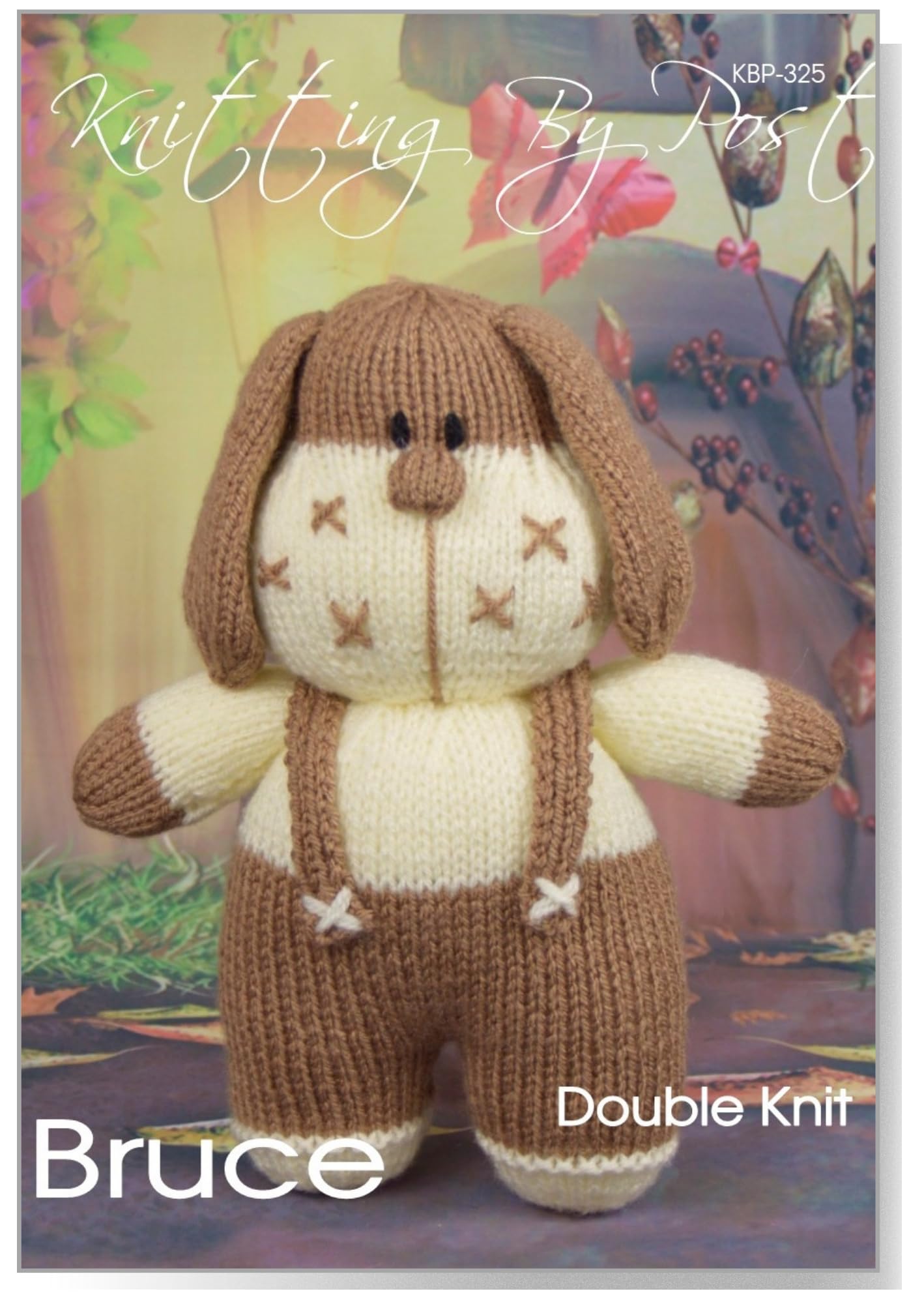 Knitting By Post Brown Knitting Pattern - Bruce The Dog Knitters Uk A5 Leaflet. From Knit Cute Handmade Puppy Gifts. & Cream Double Knitting