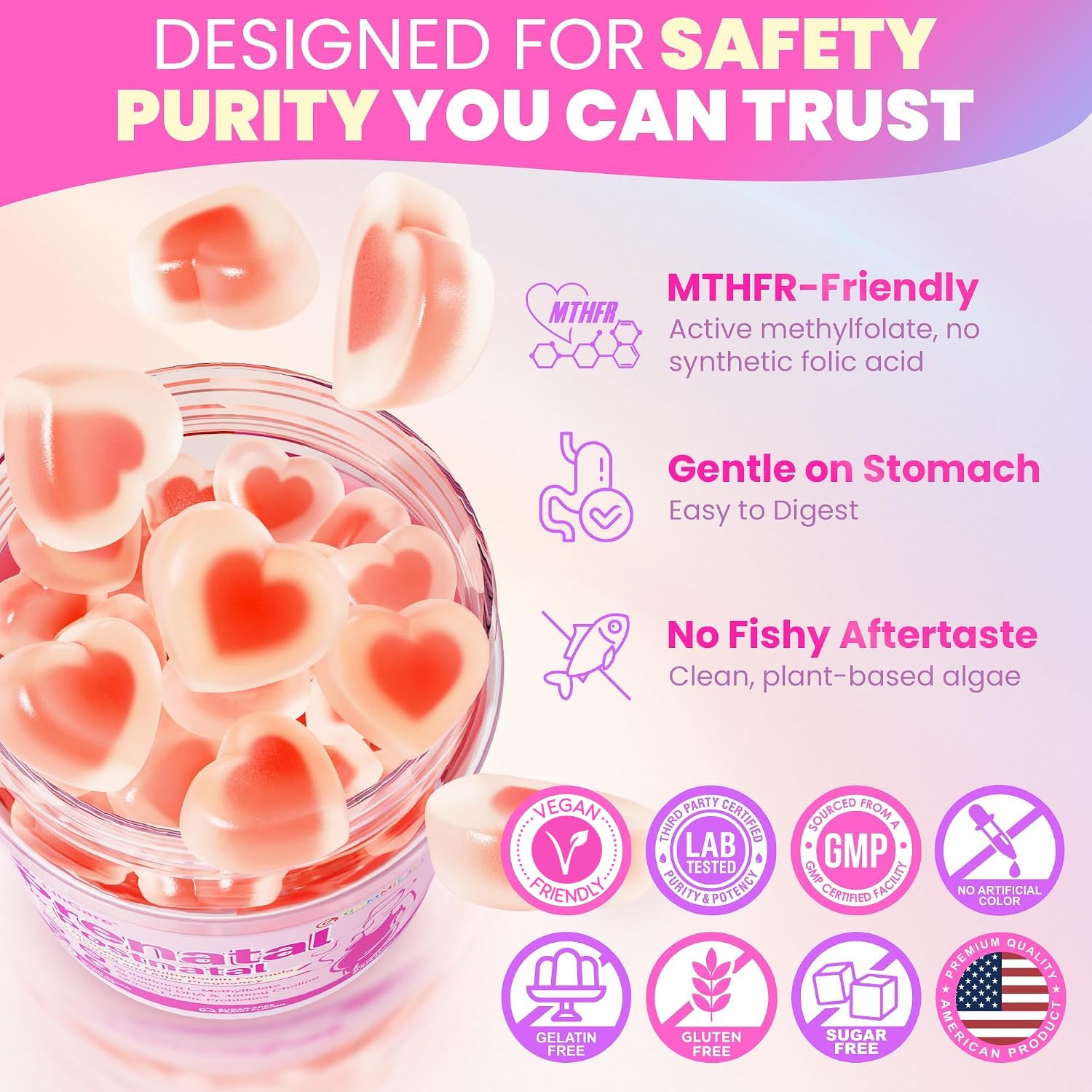 Prenatal Gummies for Women w/ 1080mcg Methylfolate Iron Vegan DHA Choline — Amazon image 8