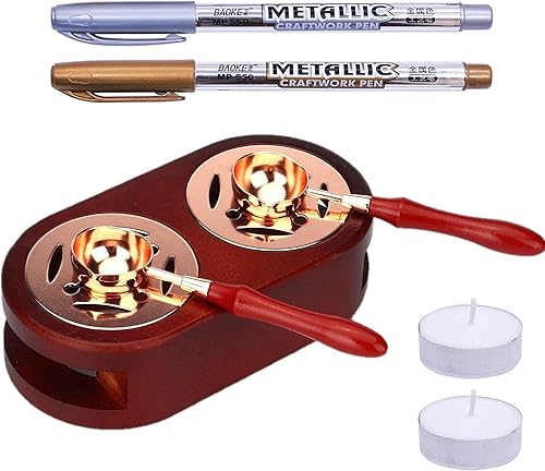 Miniatura 8 de SWANGSA Kit de calentador de sellos de cera, herramienta de horno de cera de sellado con 2 bolígrafos, cuchara y 2 velas para sellos de letras de