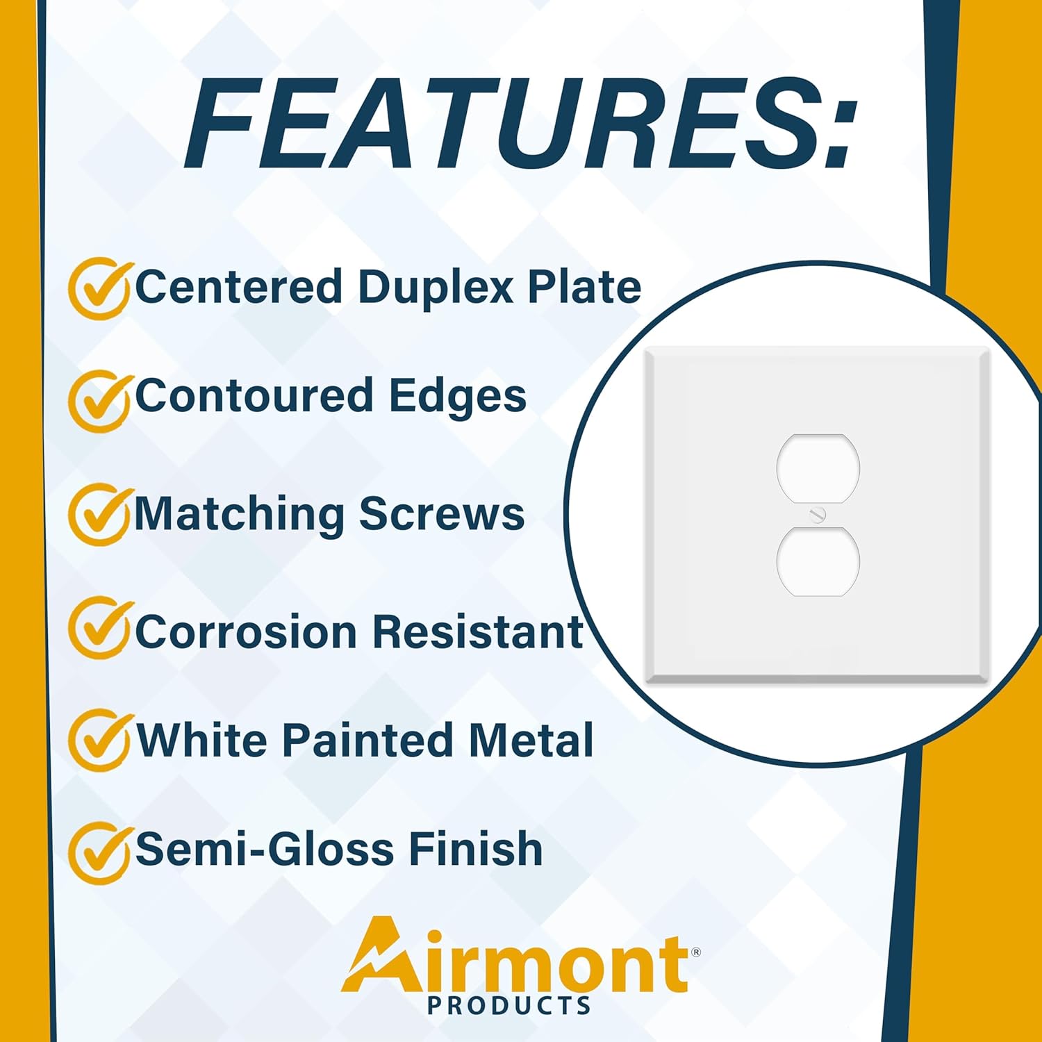 Oversized White Metal Outlet Covers, 2-Gang Centered Duplex Wall Plate, 5.5" x 5.50" Jumbo Centered Duplex Wall Plate, Painted Metal, Corrosive Resistant, Matching Screws Included