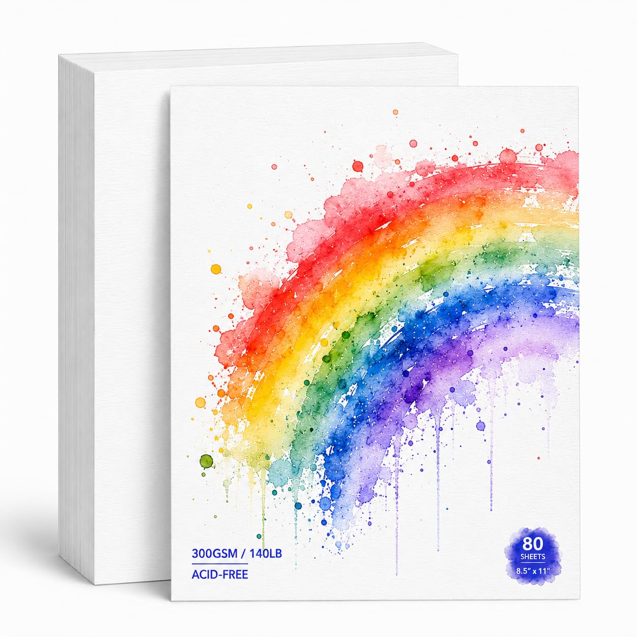 Lot de 80 feuilles de papier aquarelle en coton naturel 300 g/m², 21,6 x 27,9 cm, presse à froid, papier d'artiste pour étudiants, artistes, peinture, dessin