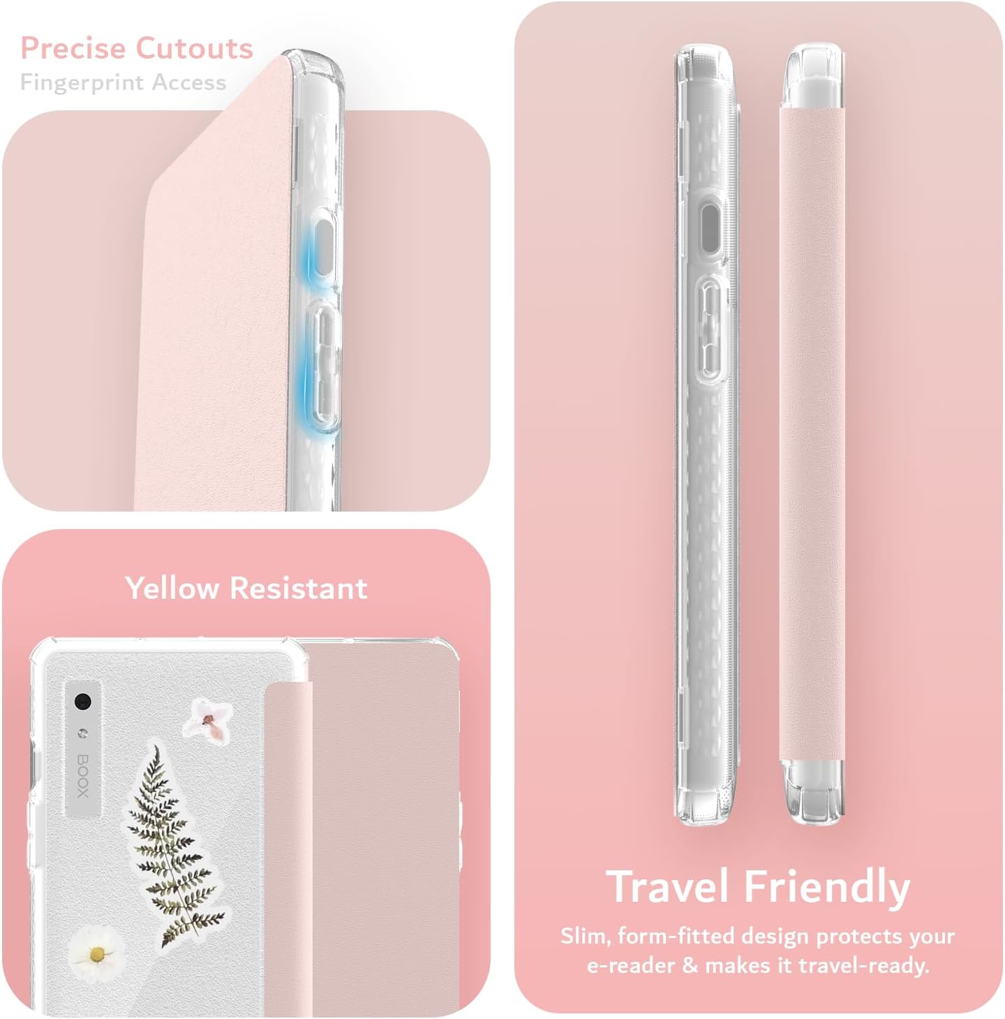 TUDIA [2-in-1 Case Bundle] Designed for Onyx Boox Palma 2 - Includes SKN Flip V2 with Auto Wake/Sleep & SKN Clear Shockproof Slim Back Cover - [DO NOT FIT Palma 2 PRO] - Pink Glitter & Clear Pink