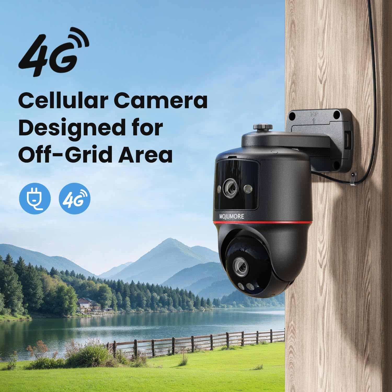 4G LTE Cellular Security Cameras, Dual Lens Security Camera, 2K No WiFi Security Camera Outdoor, Auto-Tracking/ Push Notification, 360° Live View, Color Night Vision, Built-in SIM Card/ 64GB SD Card