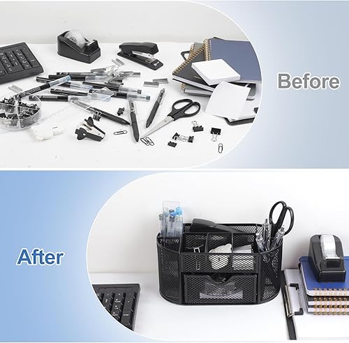 Miniatura 5 de Suministros de oficina para escritorio, 14 piezas de juegos de escritorio negros y accesorios, kit de suministros de oficina con organizador de