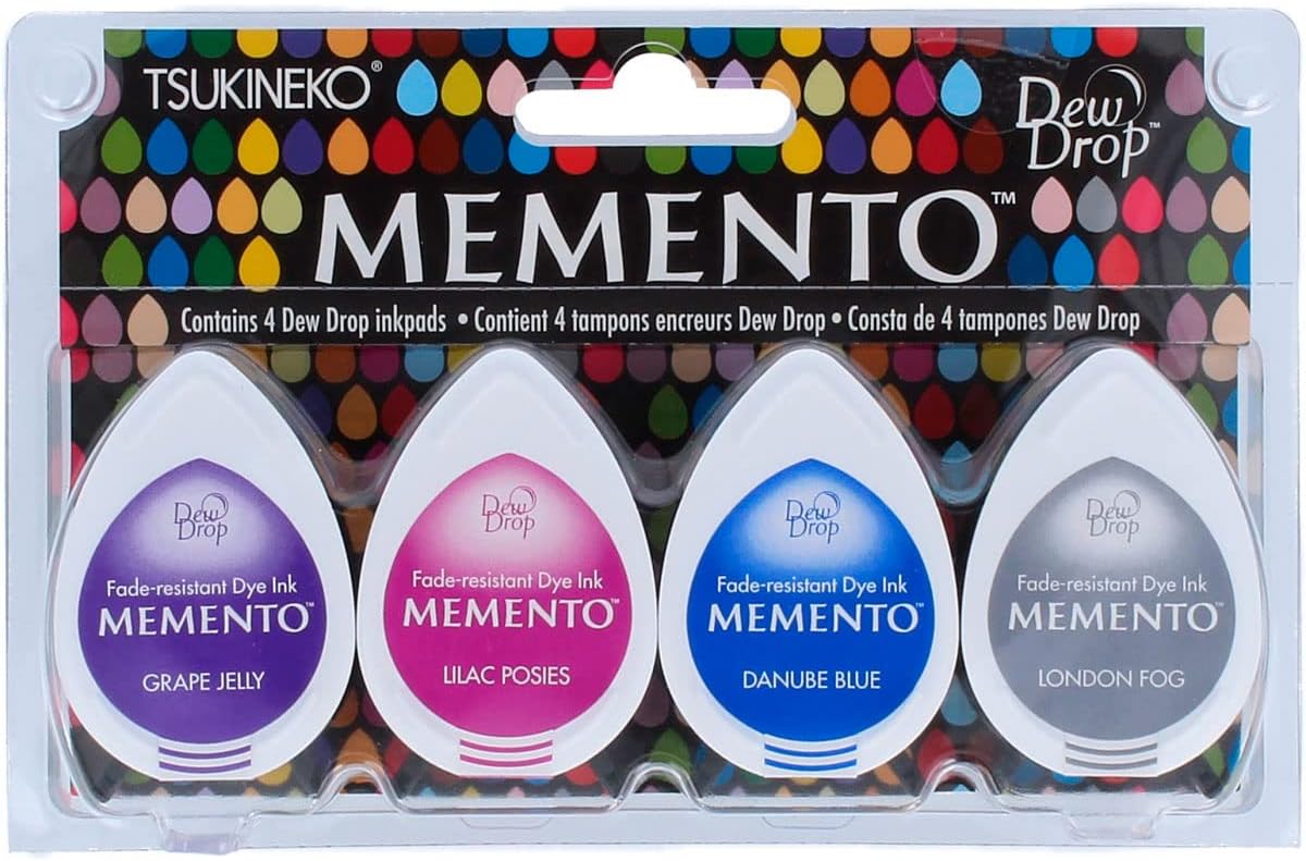 Tsukineko 4-Pack Assortment Memento Dew Drops Fade-Resistant Ink, Rainy Daze