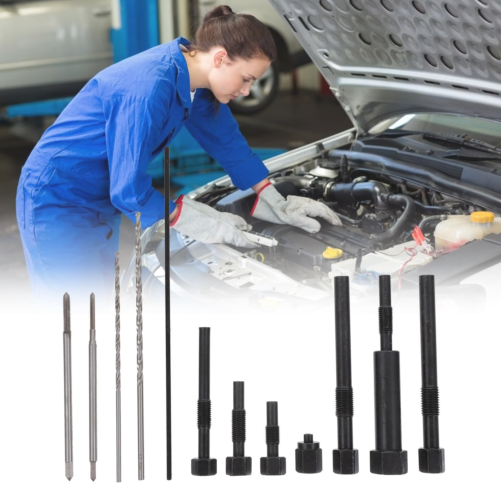 Abaodam Kit de Herramientas para Extracción de Bujías Incandescentes Dañadas, Reparación de Roscas, para Automóviles, Diseño Ergonómico y Alta Eficiencia, Accesorio Automotor Profesional