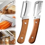 2026 Upgrade Vegetable Peeler and Julienne Peeler Set, Stainless Steel Vegetable Peelers for Kitchen with Wood Handles and Bottle Opener, 2-Pcs Multifunctional Vegetable Peeler Set