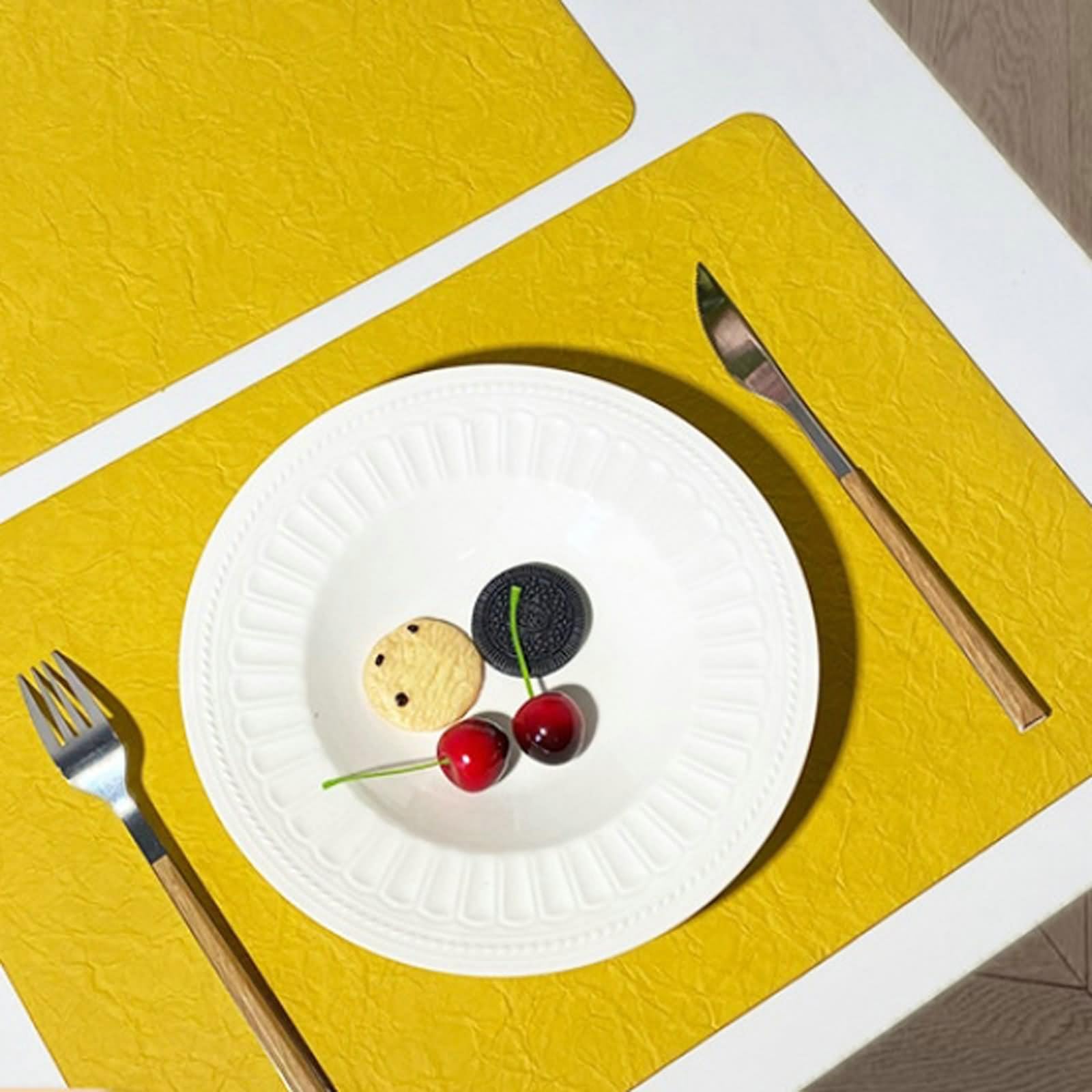 Lot de 8 sous Assiette Jaune, sous Assiette de Table 30x43cm Rectangle de Couleur Unie Cuir